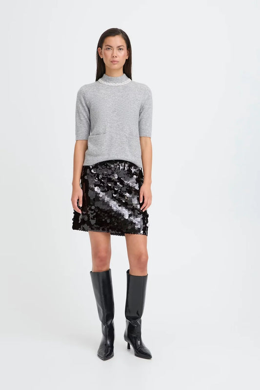 ICHI Peleoa Sequin Skirt- Black