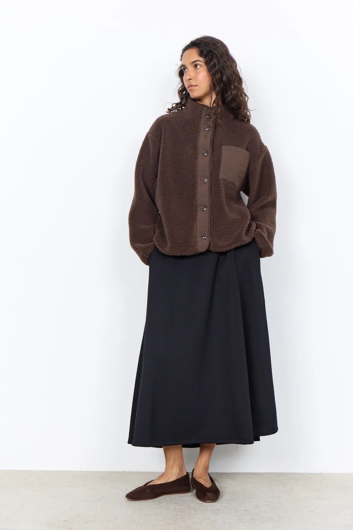 Soya Concept Button Down Fleece - Dark Brown