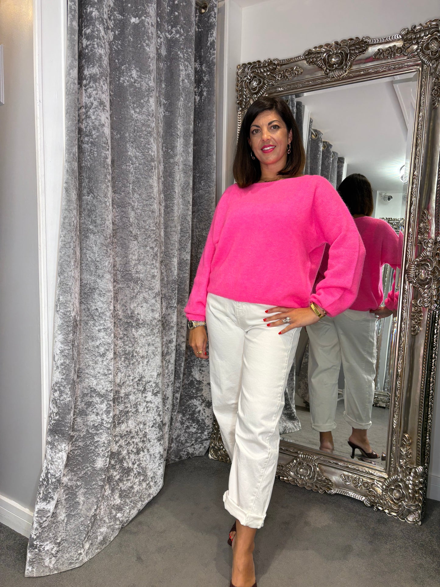 T1 Balloon Sleeve Jumper- Hot Pink