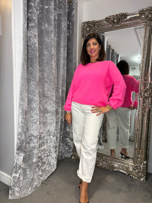 T1 Balloon Sleeve Jumper- Hot Pink
