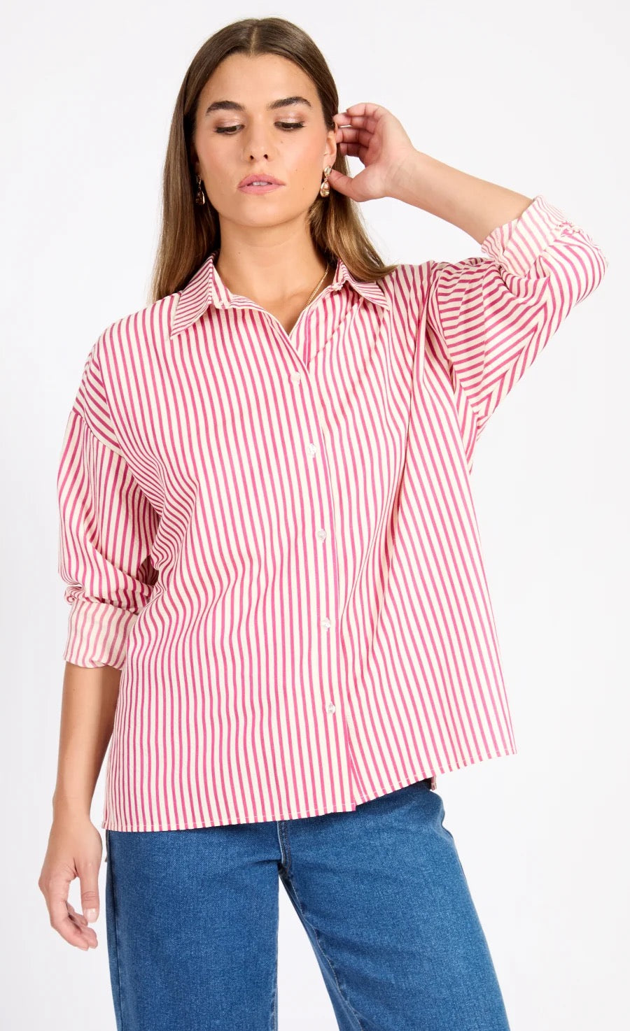 Little Mistress Pink Stripe Shirt by Vogue Williams