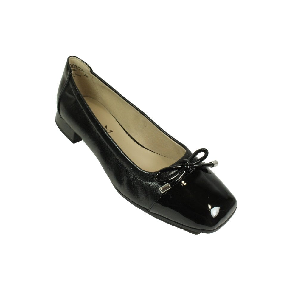 Caprice Black Leather Ballerina Shoe