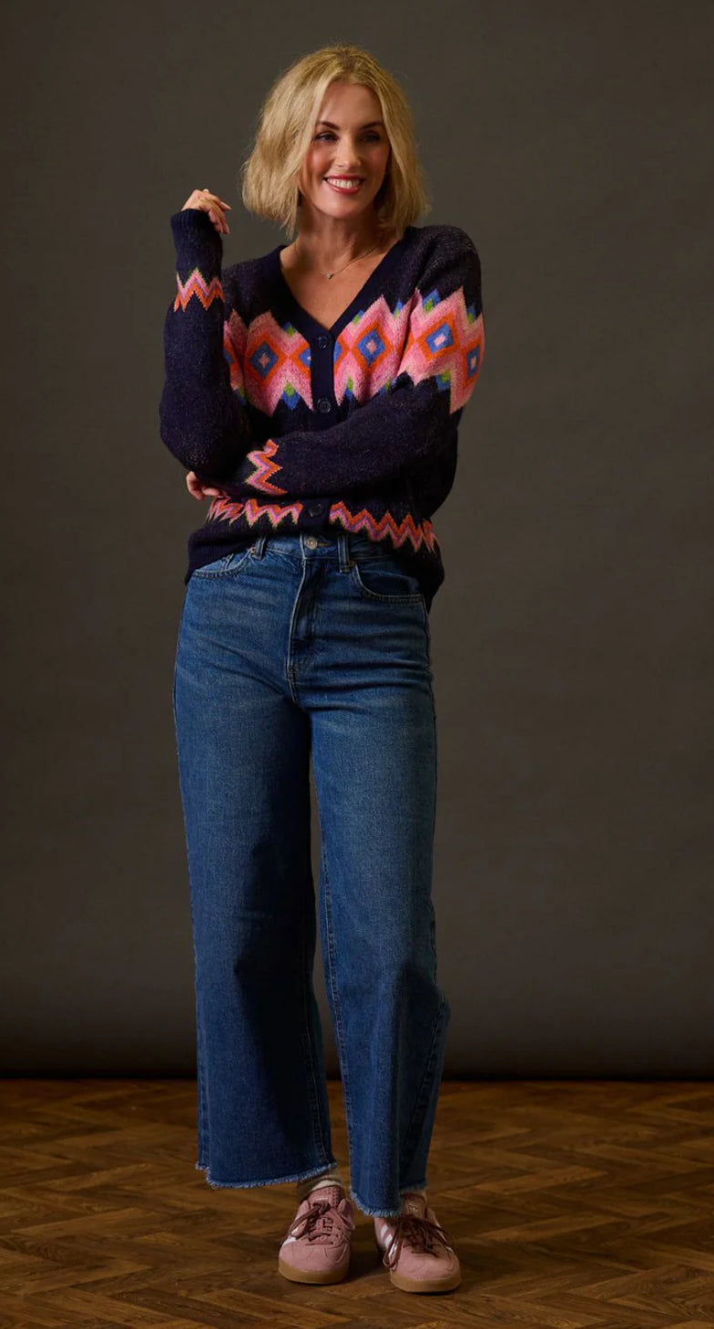 Sugarhill Brighton Izzy Cardigan - Navy, Diamond Fairisle