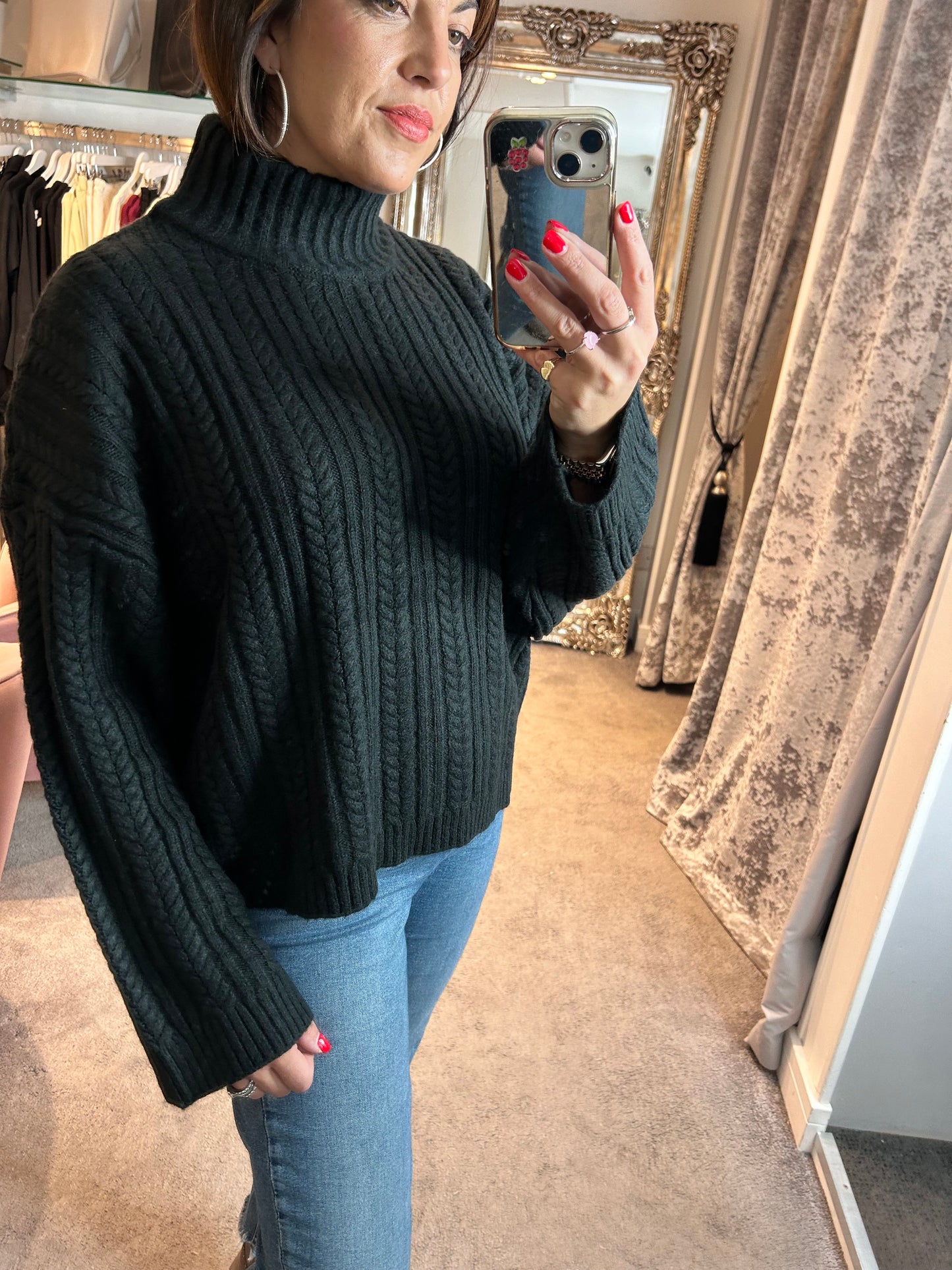 ICHI Mylle Cable Knit Sweater Black