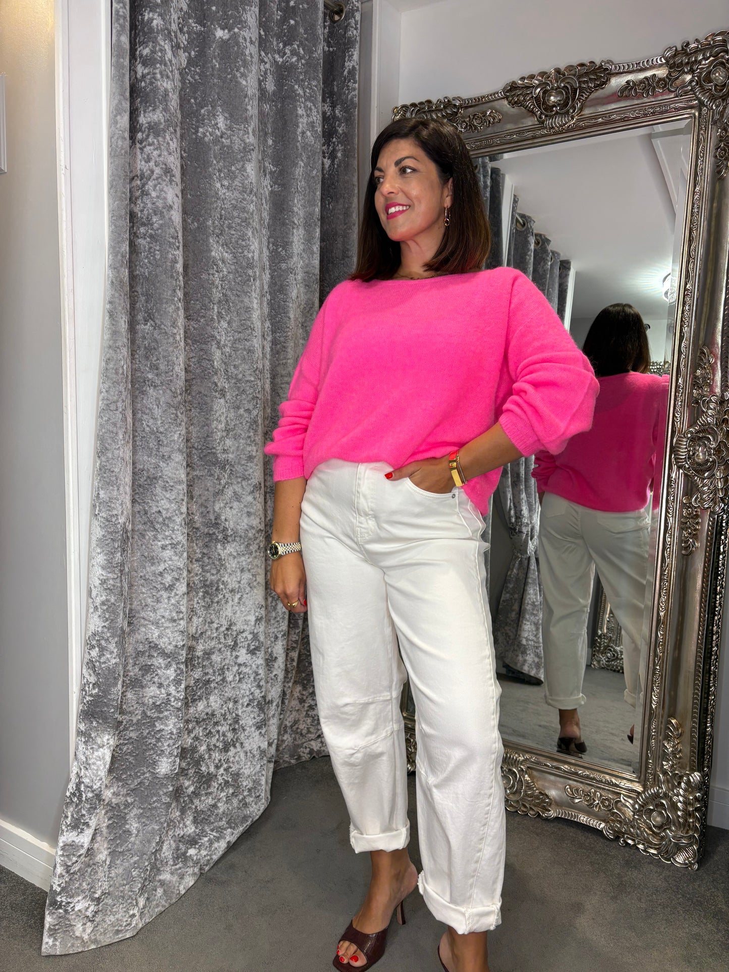 T1 Balloon Sleeve Jumper- Hot Pink