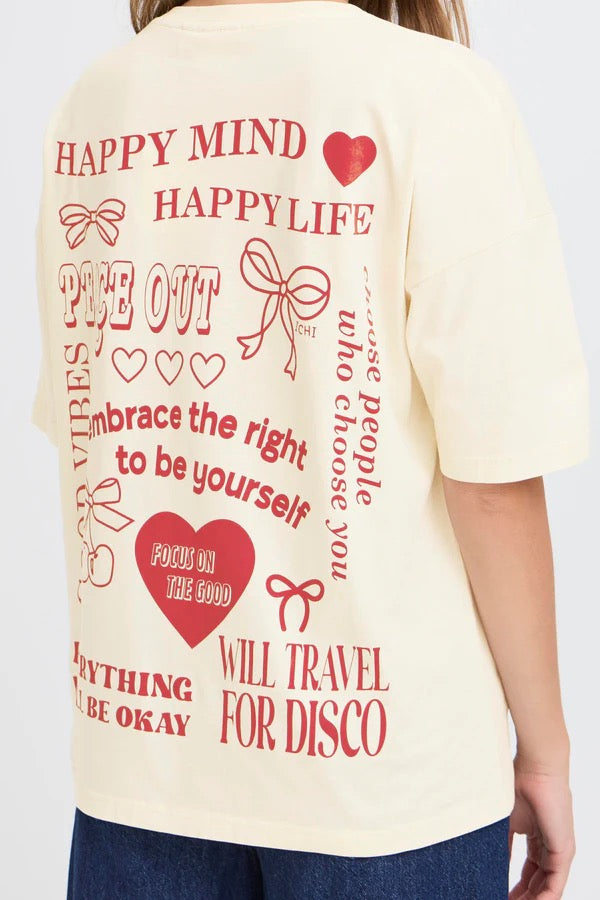 ICHI Nabino Graphic T- Shirt - Birch