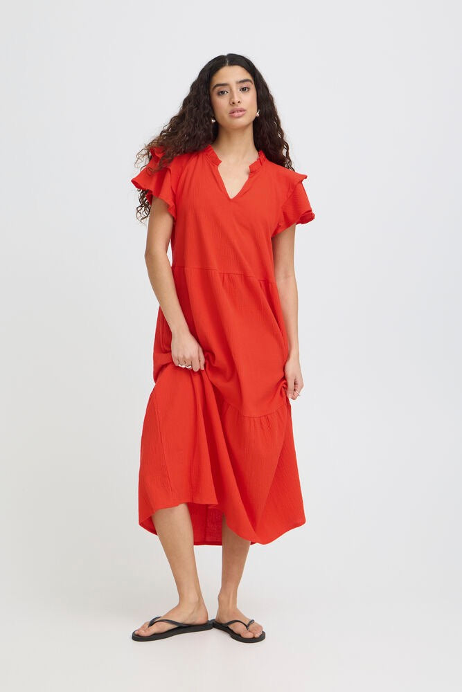 ICHI Lifana Midi Dress - Fiery Red
