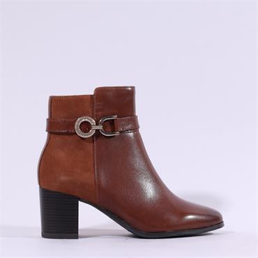 Caprice Leather Block Heel Ankle Boot - Cognac/Tan