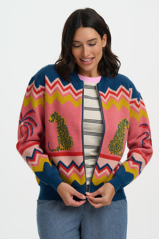 Sugarhill Brighton Solana Knitted Bomber - Multi, Leopard And Palms