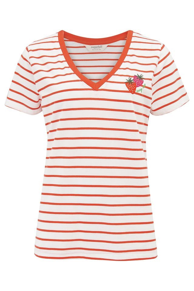 Sugarhill Brighton Khole V-Neck T Shirt - Red/Off White
