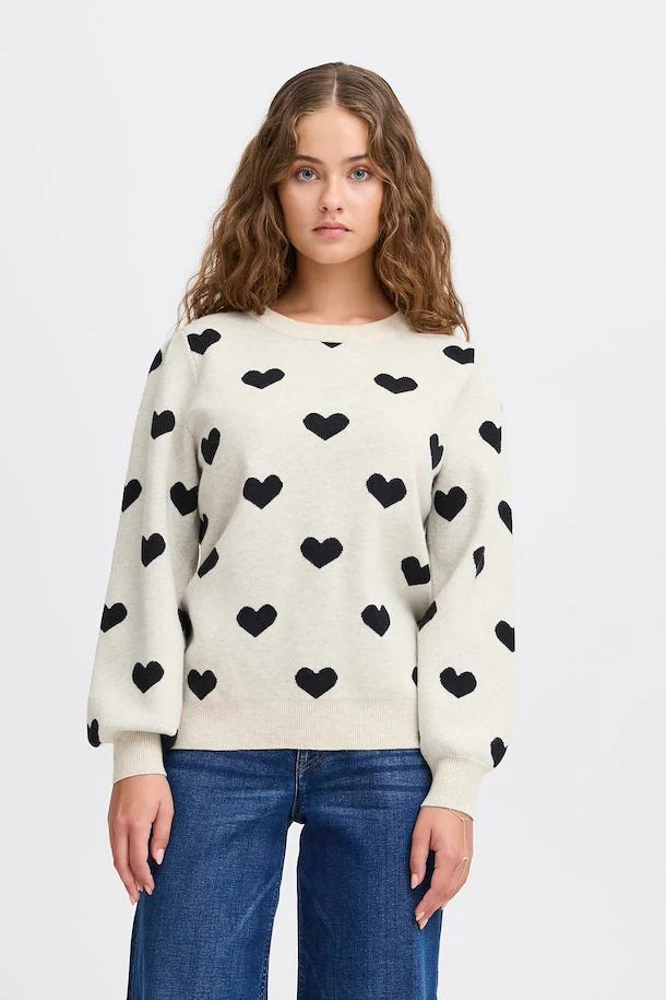 ICHI Brielle Heart Print Jumper