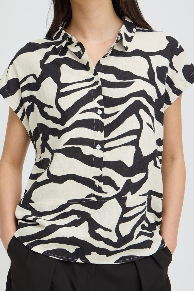ICHI Linno Linen Blouse - Zebra