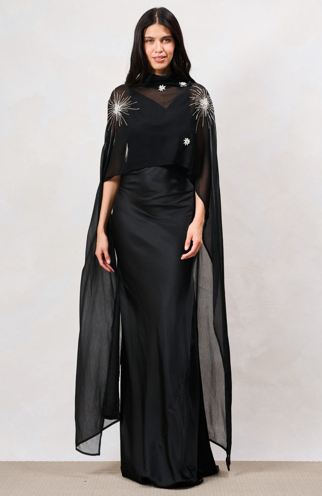 Hope & Ivy The Annaka Maxi Dress with Cape - Black