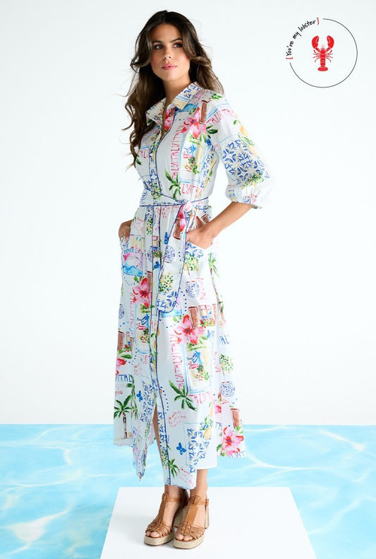K-Design Classic Print Maxi Shirt Dress - Off White