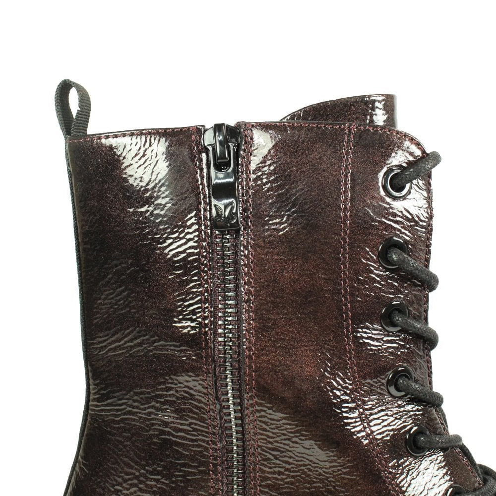 Caprice Bordeaux Patent Leather Lace Boot