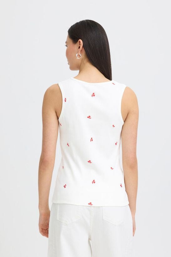 ICHI Palma Embroidered Top - White/Red