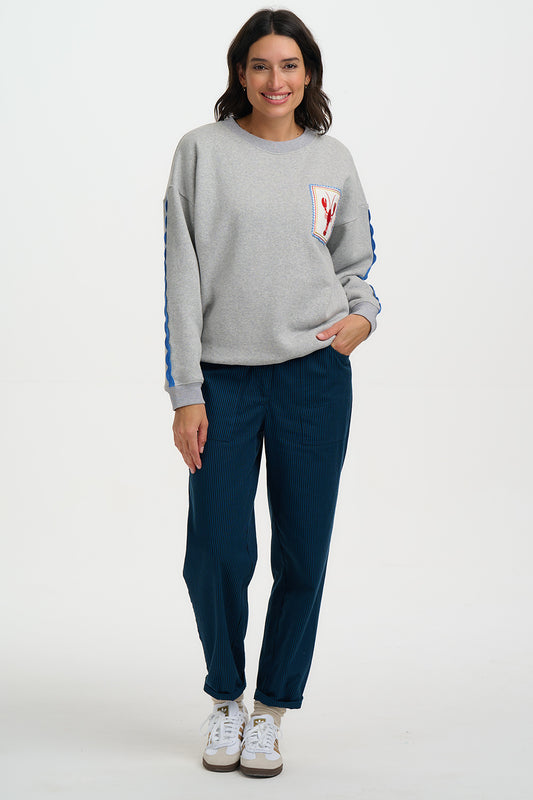 Sugarhill Brighton Eadie Relaxed Sweatshirt - Grey Marl, Lobster