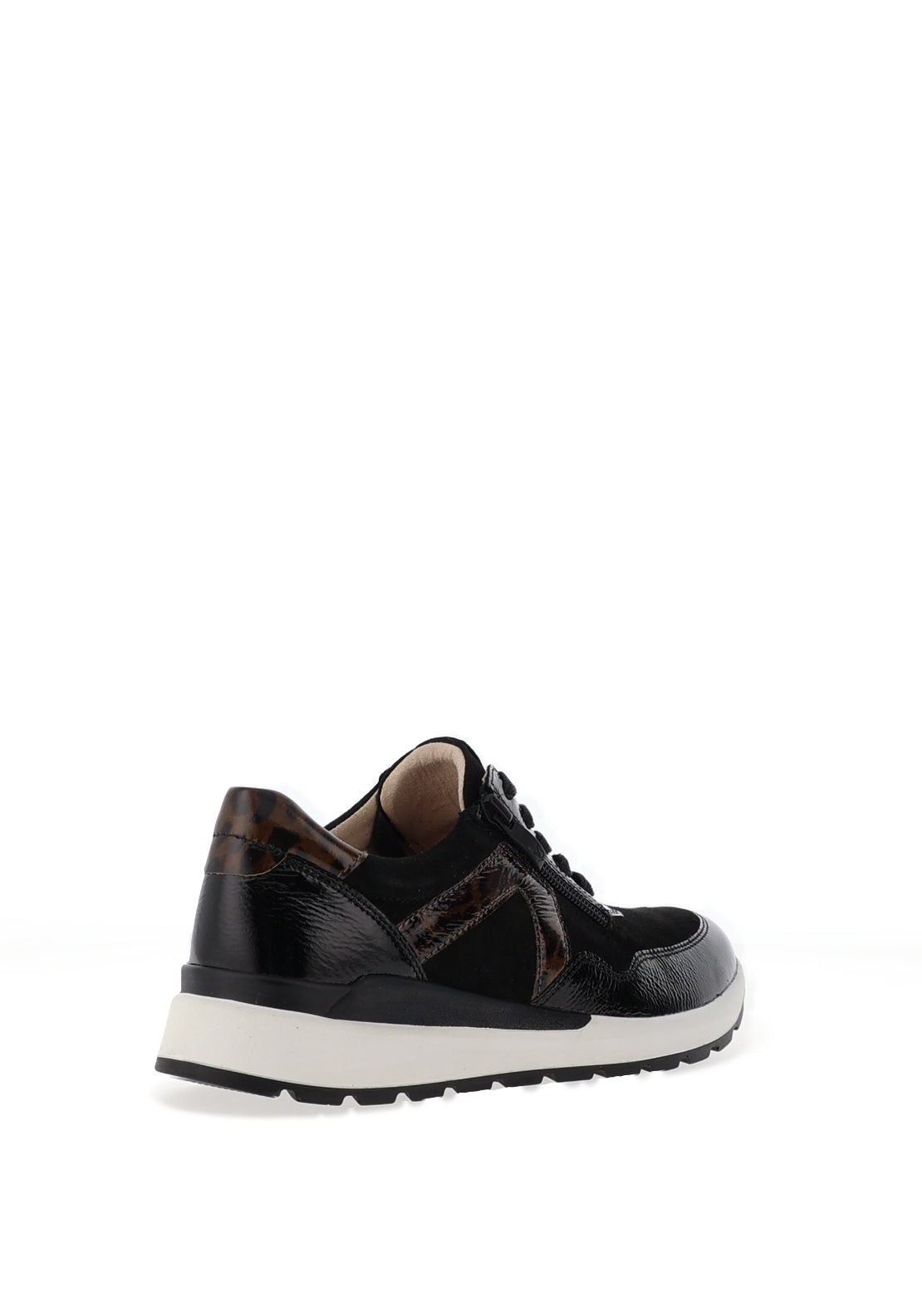 Caprice Patent/Suede Leopard Trainer - Black