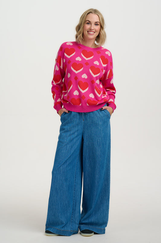 Sugarhill Brighton Andi Jumper - Pink, Geo Hearts