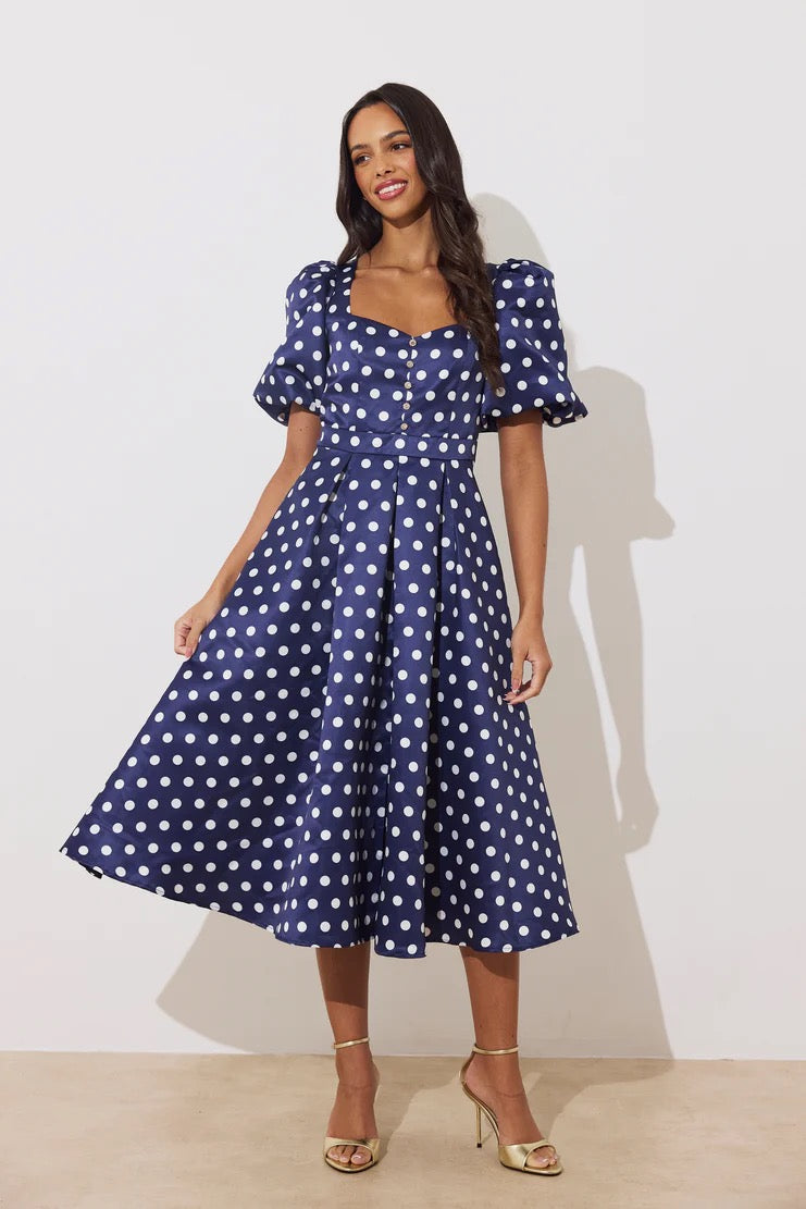 The 8th Sign Audrey Polka Dot Dress - Navy/White