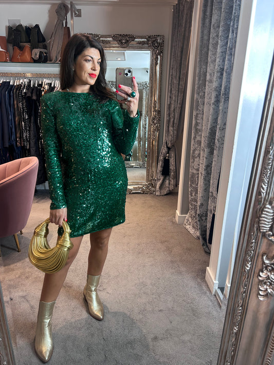 Suncoo Paris Carlota Green Sequin Dress