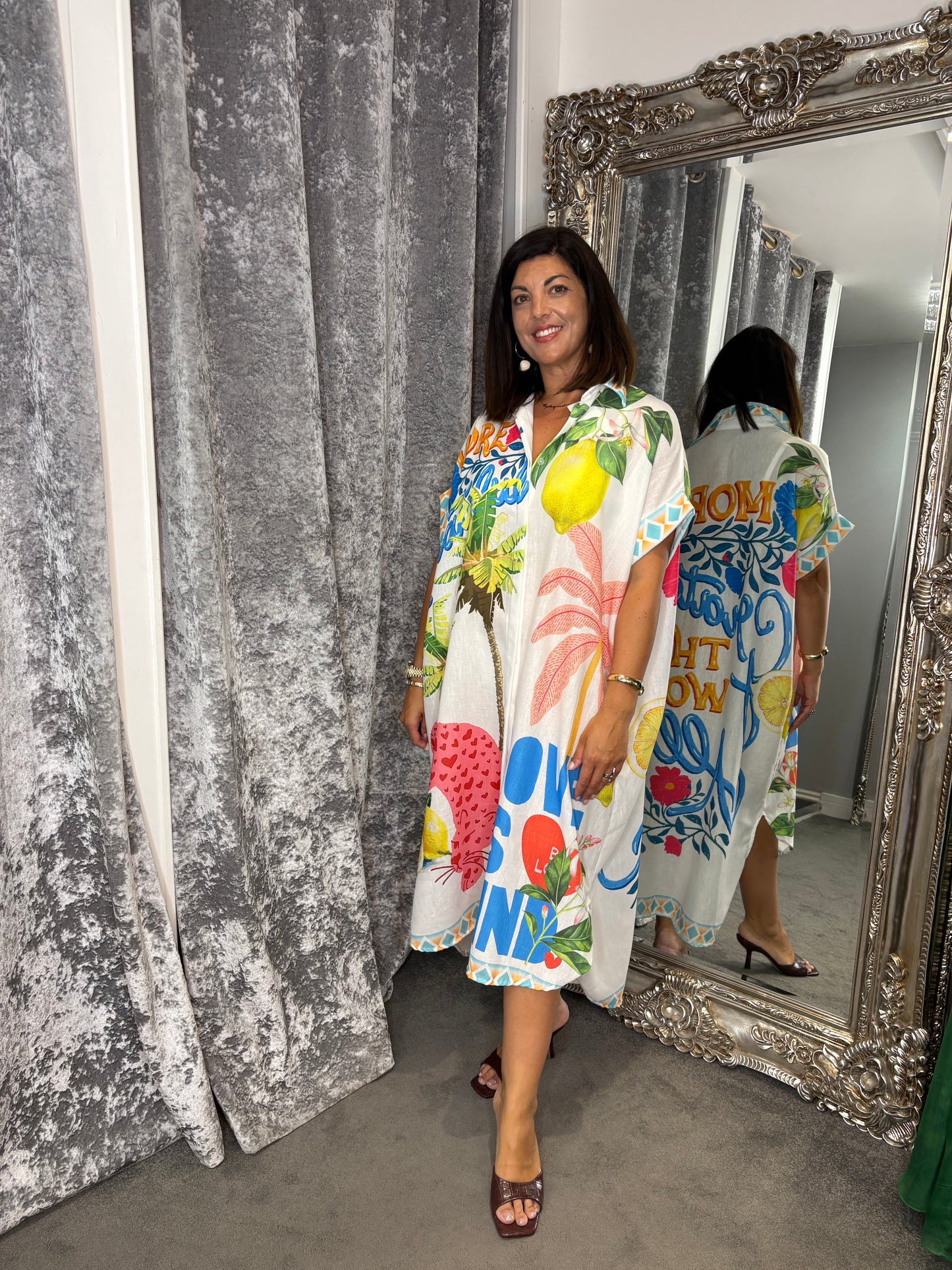 Studio Oversized Tropical Shirt Dress