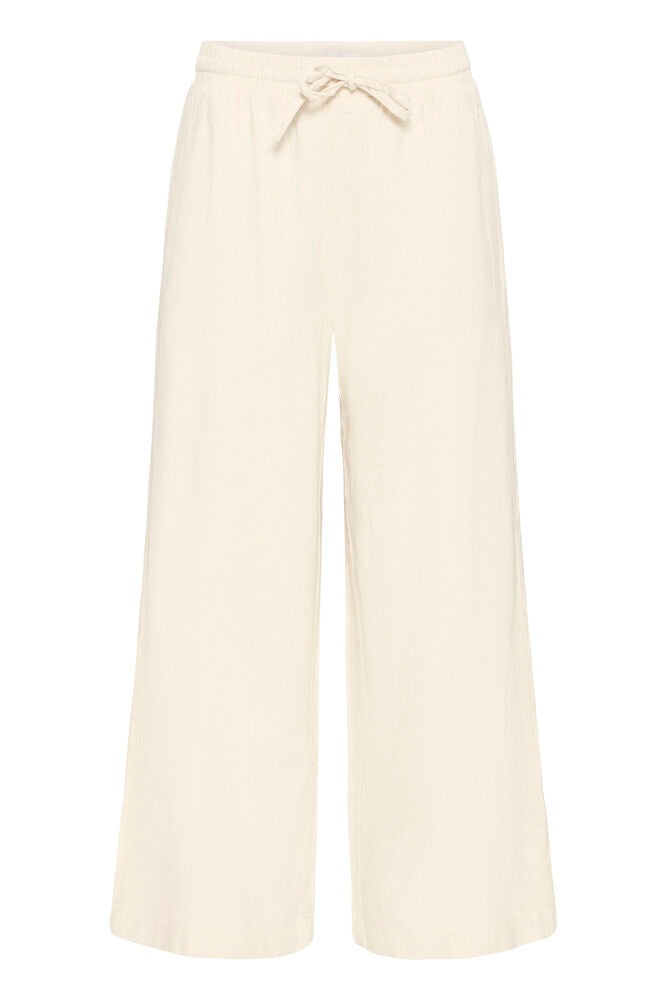 ICHI Linno Crop Linen Trouser - Off White