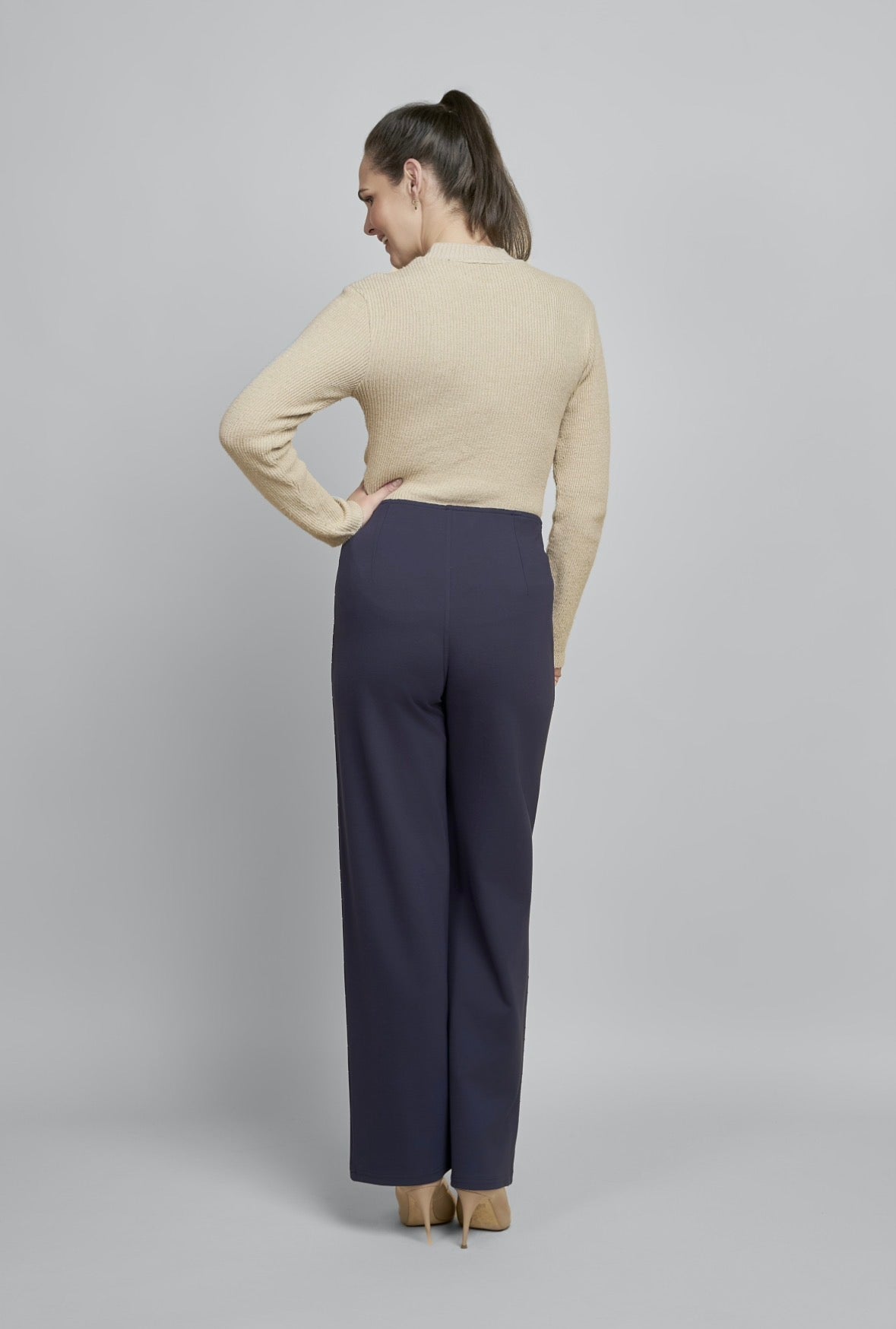 Pinns Wide Leg Ponte Trouser - Navy