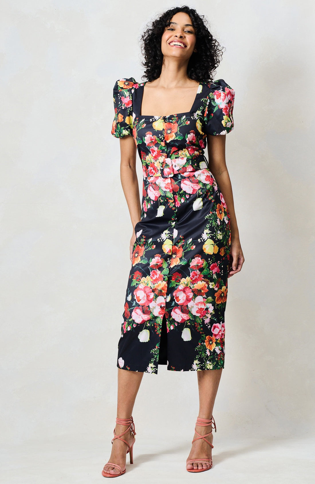 Hope & Ivy Trisha Puff Sleeve Midi Pencil Dress