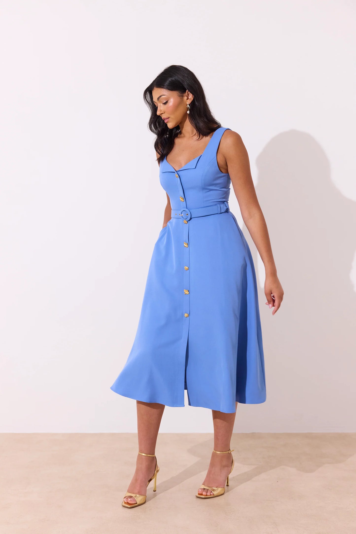 The 8th Sign Saffira Dress Belted Midi - Cornflower