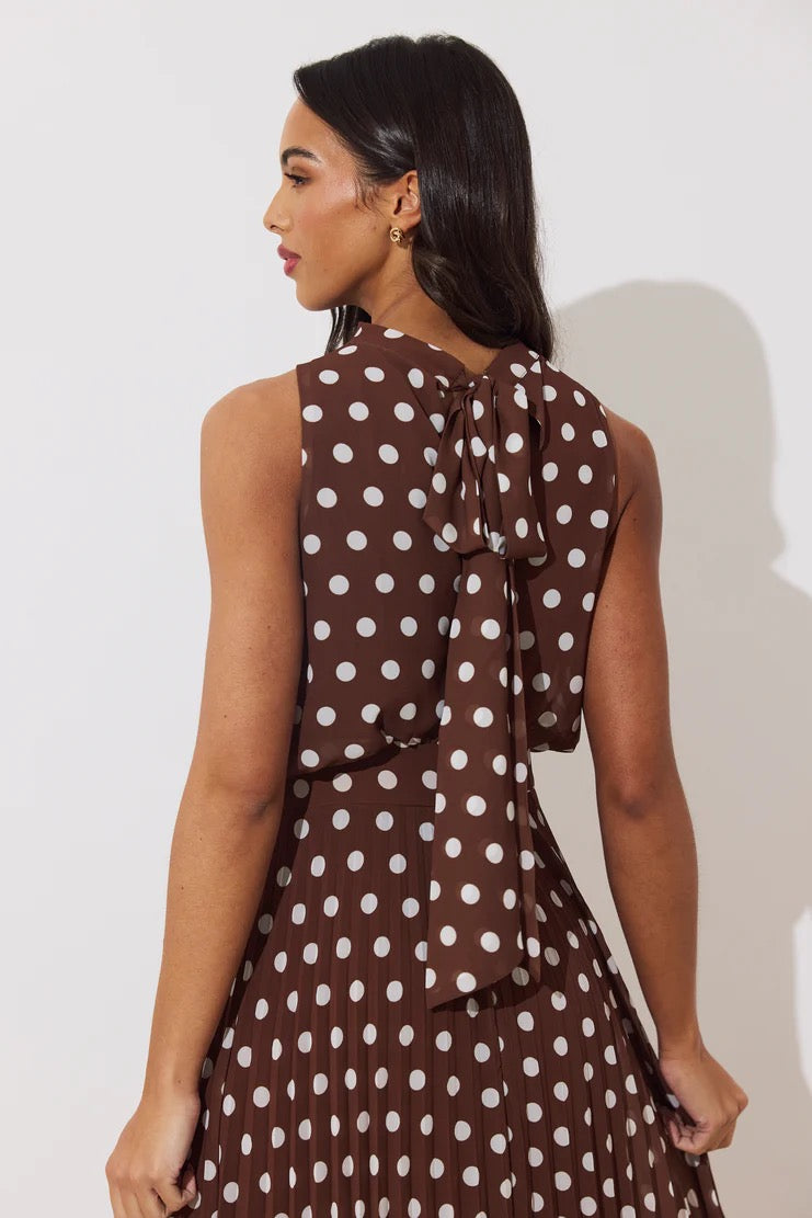 The 8th Sign Milly Polka Pleated Dress - Brown