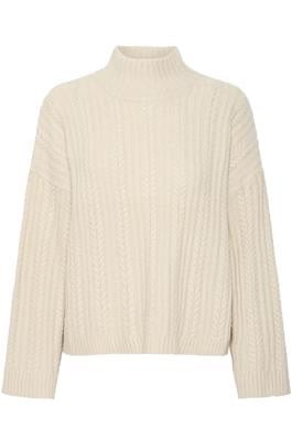 ICHI Mylle Cable Knit Sweater Beige