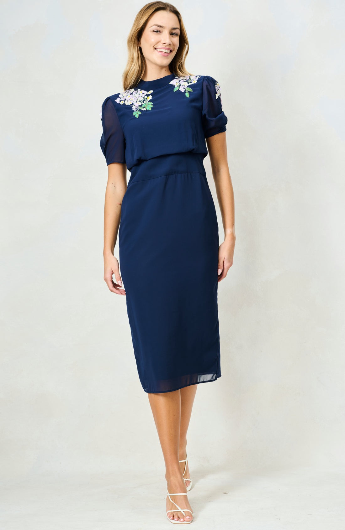 Hope & Ivy The Aria Midi Pencil Dress - Navy
