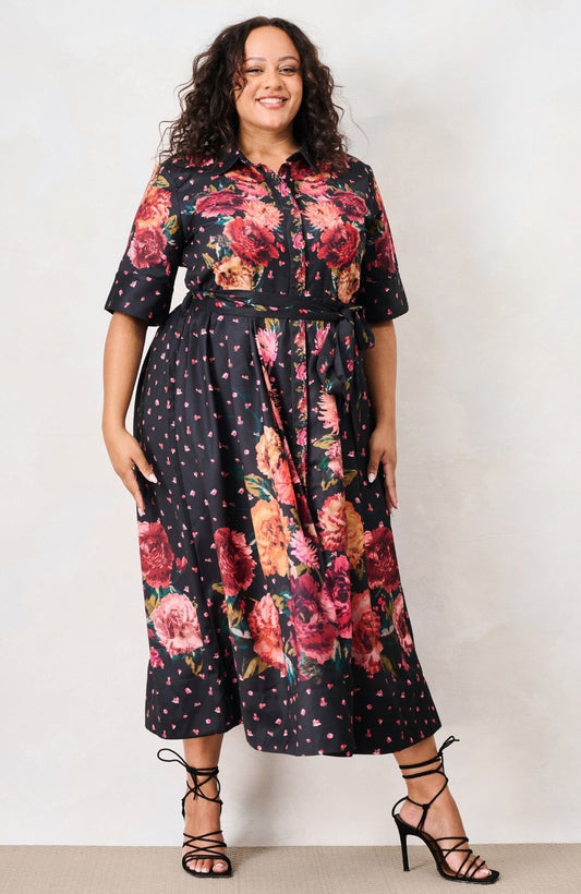 Hope & Ivy The Merrielle Shirt Dress - Black Floral