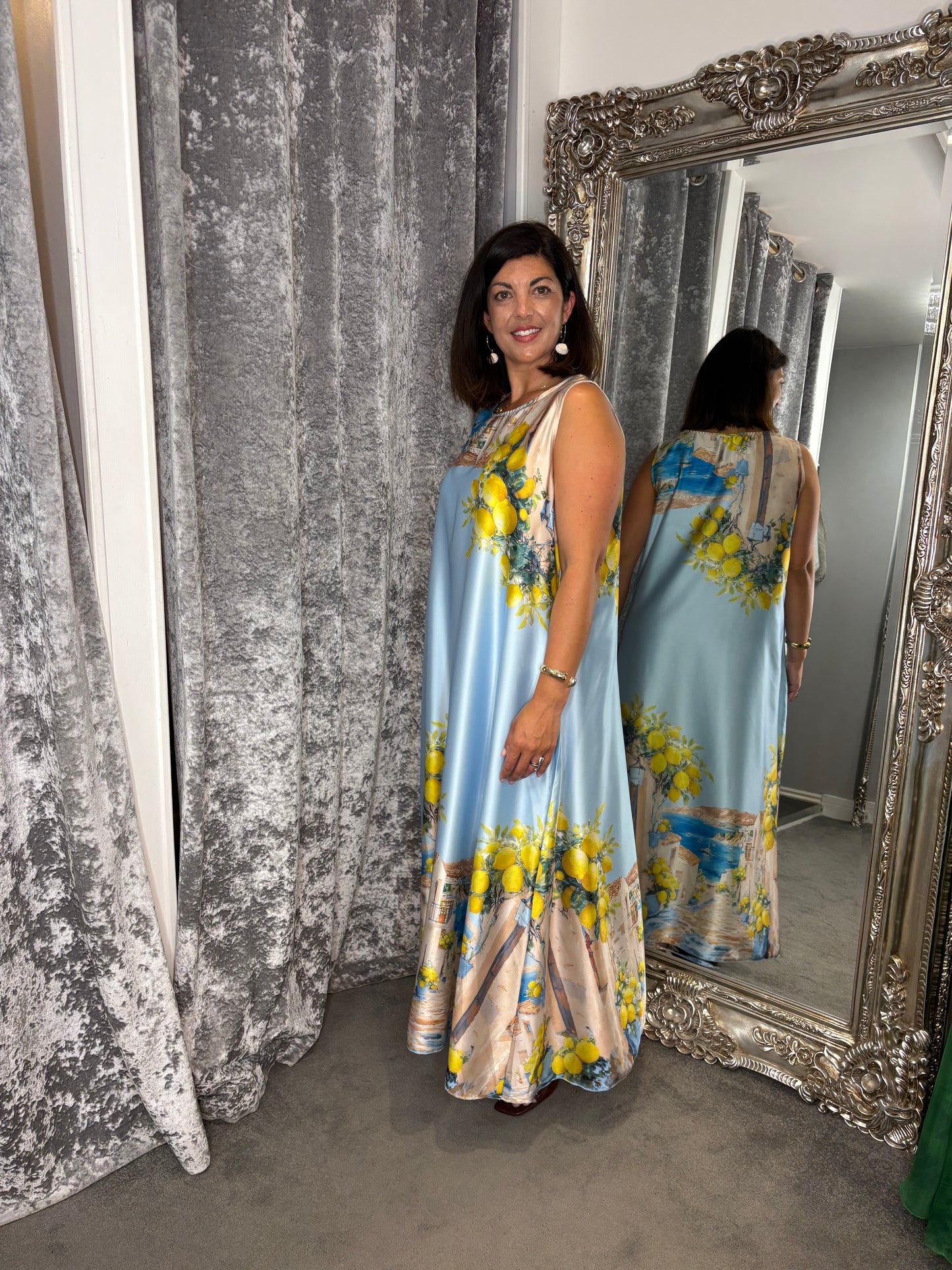 Studio Lemon Satin Maxi Dress - Sky Blue