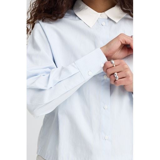 ICHI Keila Open Back Shirt - Baby Blue/White