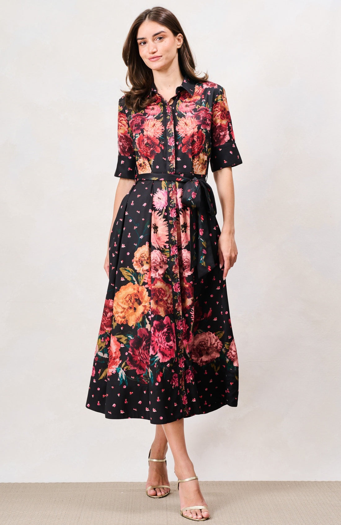 Hope & Ivy The Merrielle Shirt Dress - Black Floral