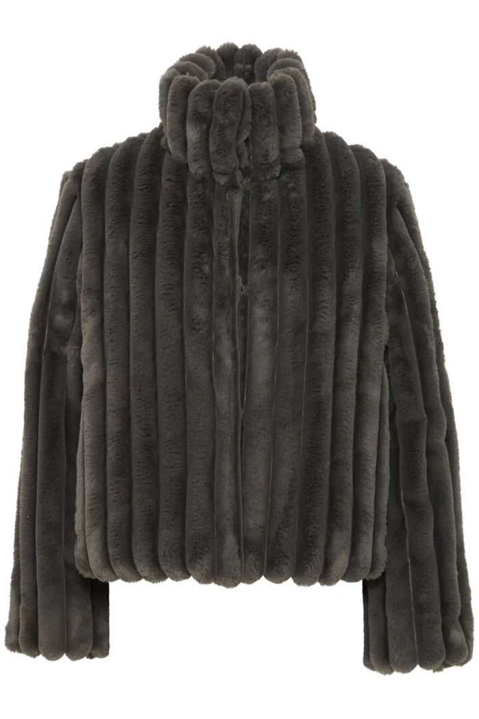 ICHI Grey Faux Fur Coat