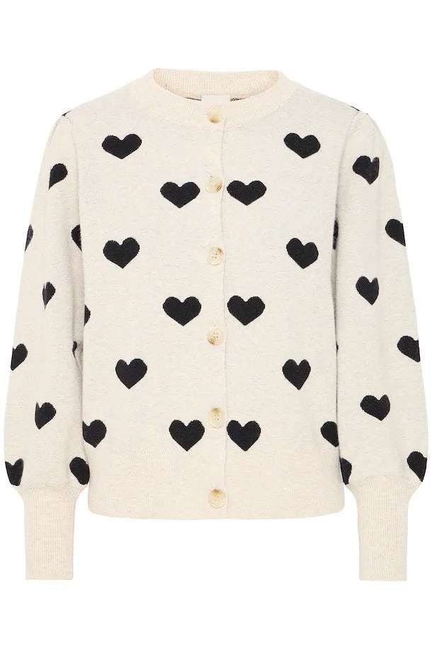 ICHI Brielle Cardigan Oatmeal Black Hearts