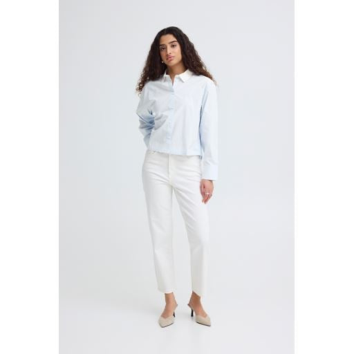 ICHI Keila Open Back Shirt - Baby Blue/White