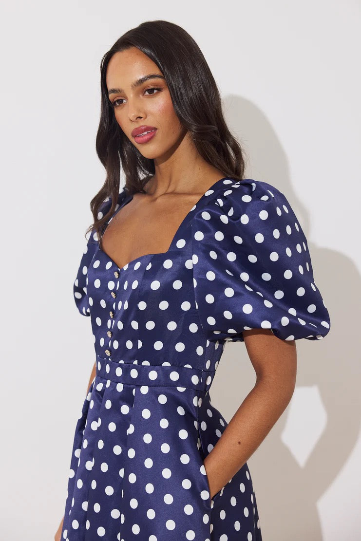The 8th Sign Audrey Polka Dot Dress - Navy/White