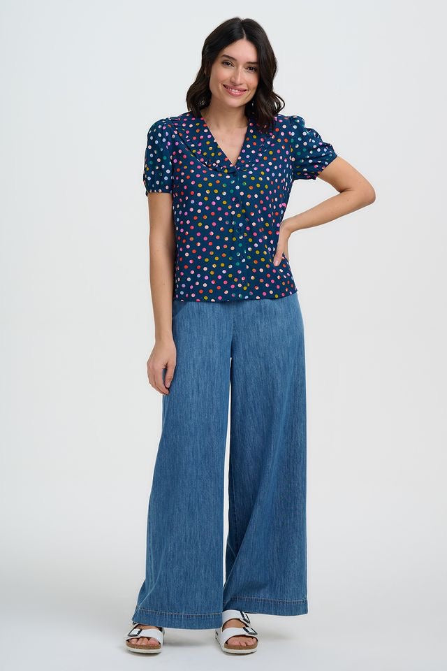 Sugarhill Brighton Elaine Frill Blouse - Petrol Navy