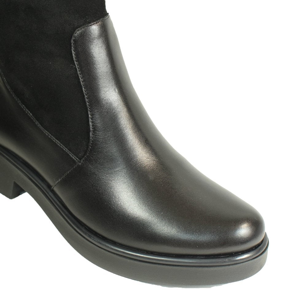 Caprice Black Leather/Micro Suede Long Boots