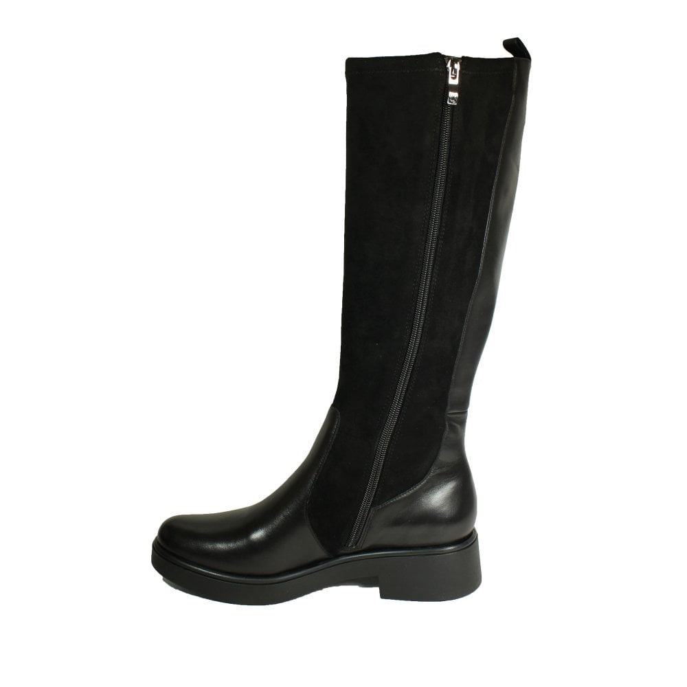 Caprice Black Leather/Micro Suede Long Boots