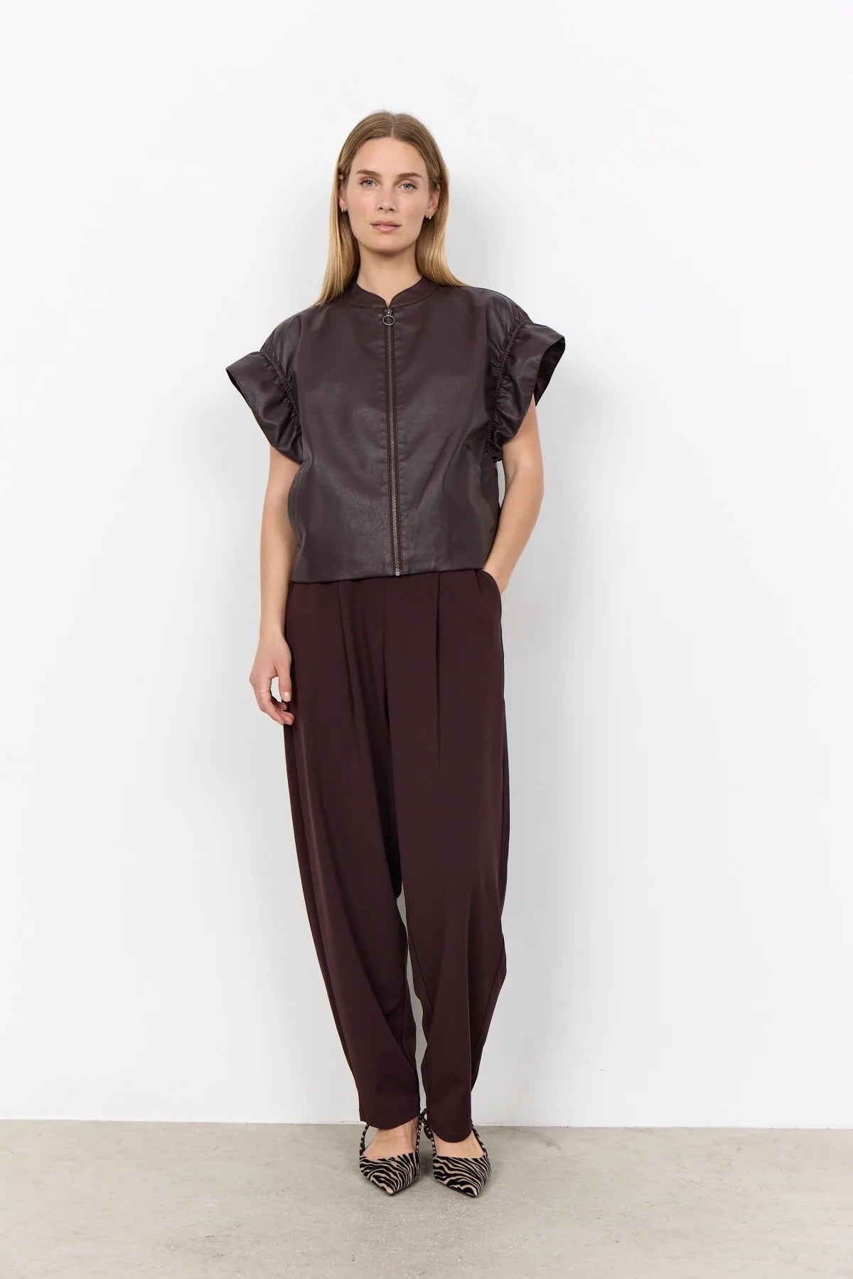 Soya Concept PU Waist Coat - Dark Plum