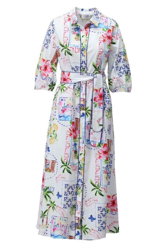 K-Design Classic Print Maxi Shirt Dress - Off White