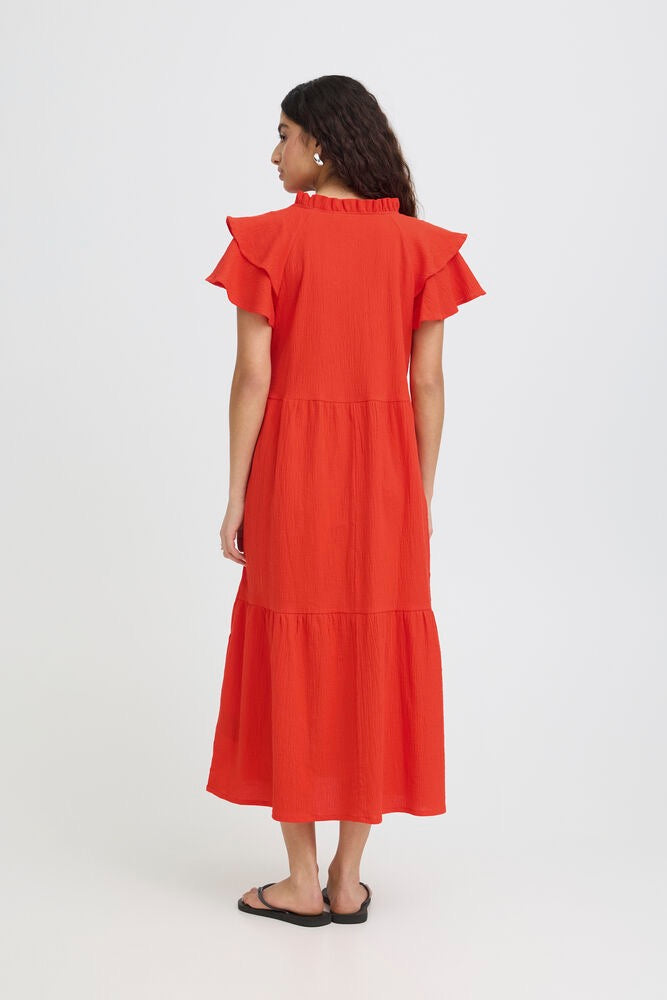 ICHI Lifana Midi Dress - Fiery Red