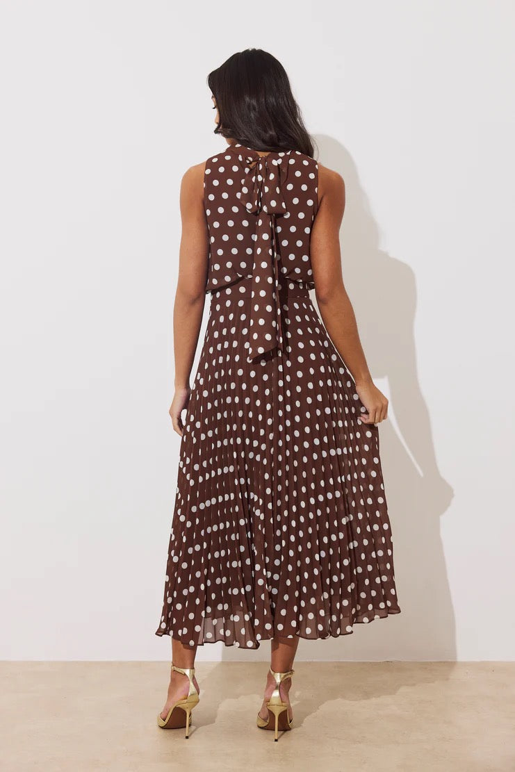 The 8th Sign Milly Polka Pleated Dress - Brown