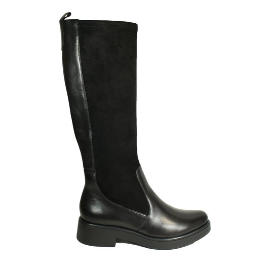 Caprice Black Leather/Micro Suede Long Boots