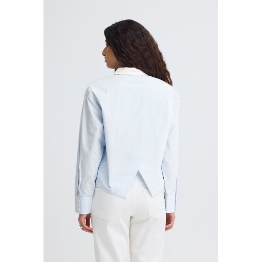 ICHI Keila Open Back Shirt - Baby Blue/White